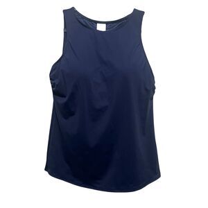 Lands End Navy Tankini Top 16DD Shelf Bra Padded Support Swim Top Wireless